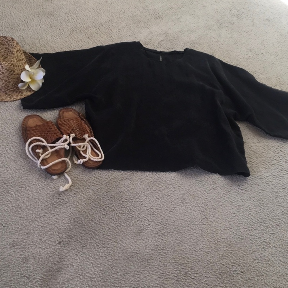 ZARA/BLACK-DROP SHOULDER WIDE 3/4 SLEEVE RELAXED FIT TOP - Picture 5 of 9